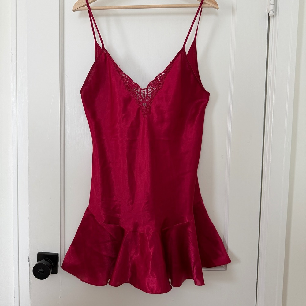 Vntg Intimate Affair Red Satin Lace‎ Trim Nightgown Slip Dress L: Boho, 90's